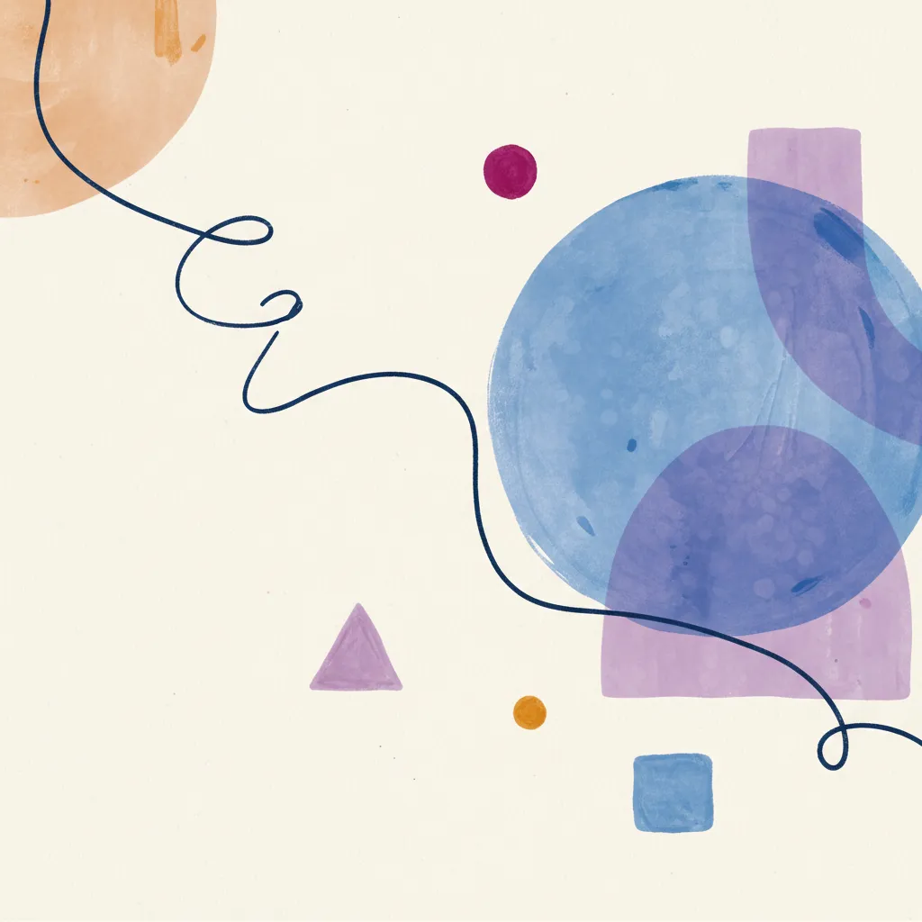 Ilustración abstracta y cálida con motivos verde salvia y coral, sugiriendo juego y progreso.